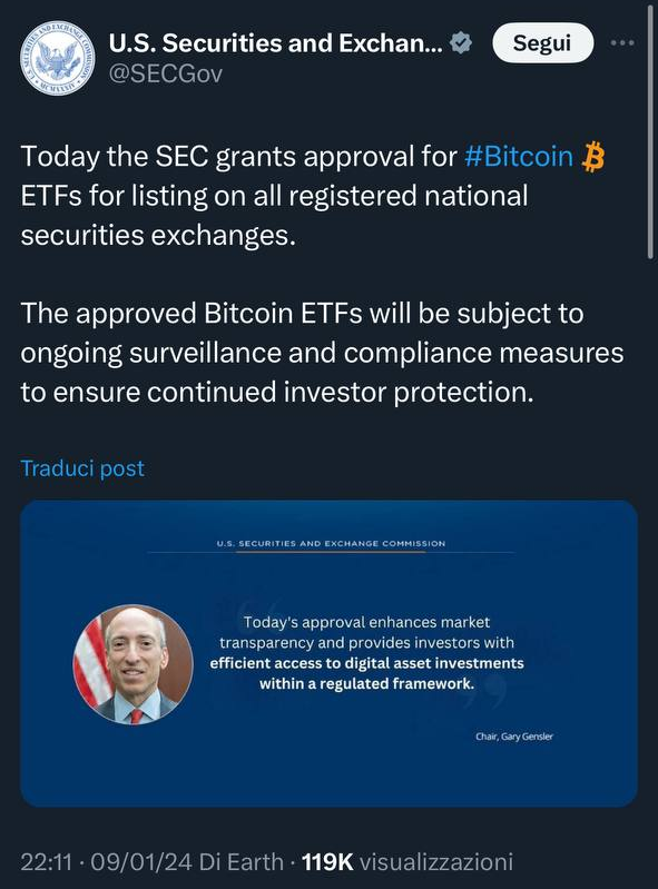 SEC falso annuncio relativo a Bitcoin ETF