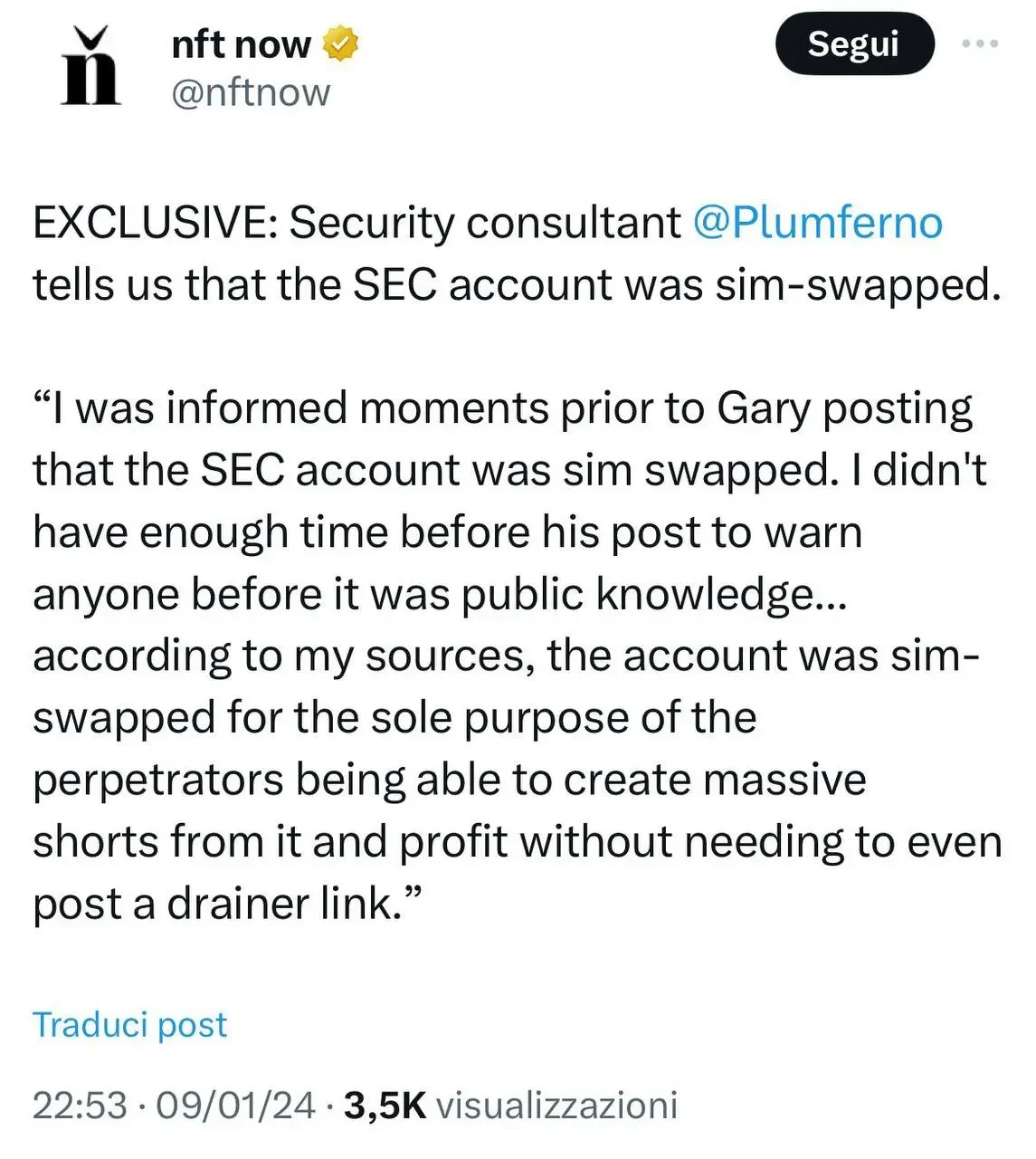 Attacco Sim Swap all'account Twitter della SEC?