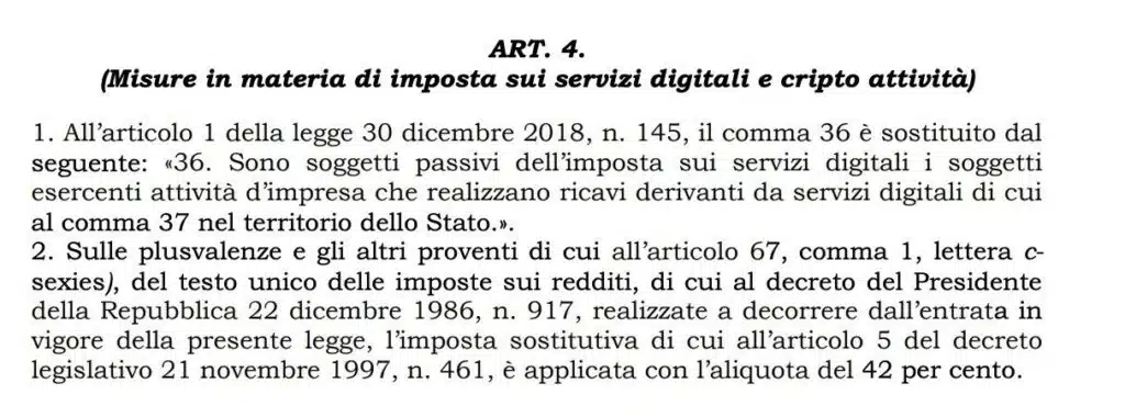 Art.4 (Mesures en matière d'imposition des services numériques et des crypto-actifs)