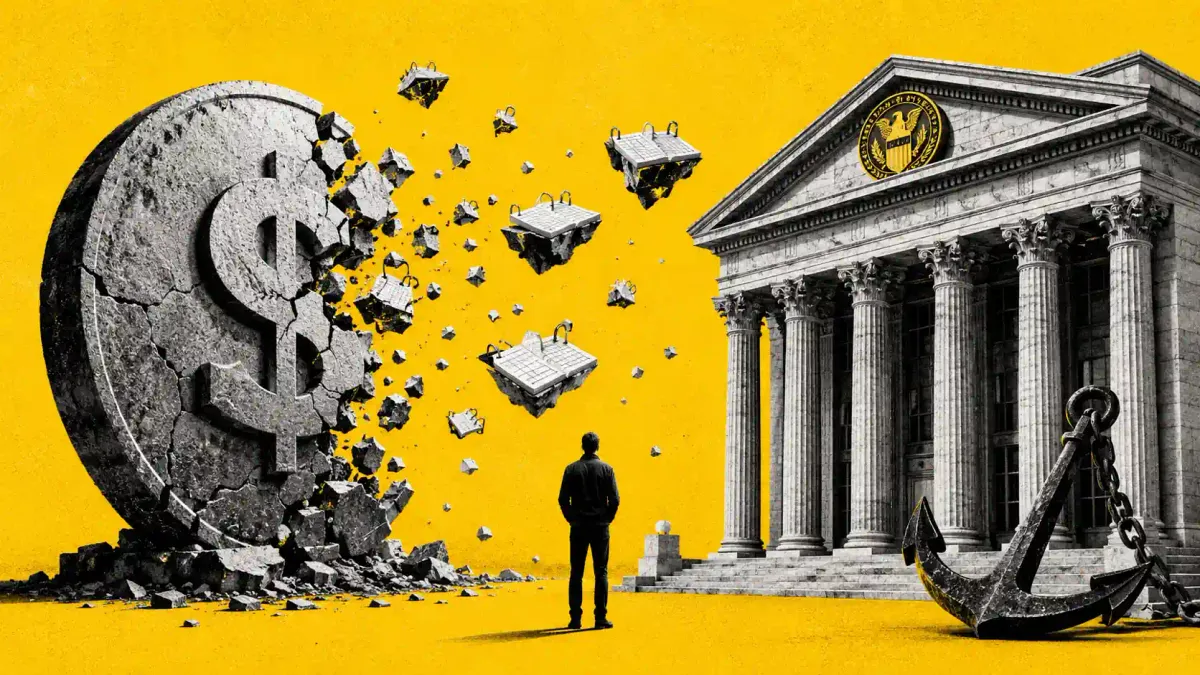 Moneta stablecoin in dollari che si frammenta in registri separati davanti a una banca centrale neoclassica, rapporto BIS 2026