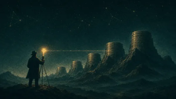 Due bilance 3D stilizzate a confronto: su una un solo grande gettone luminoso, sull'altra una montagna di piccoli gettoni, ed entrambe sono in perfetto equilibrio